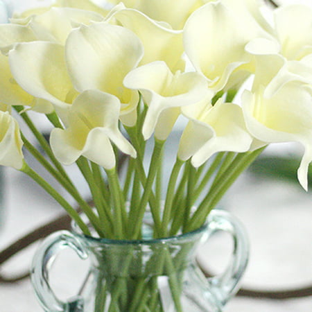 10*Pure White Artificial Calla Lily Real Touch Silk Flower Wedding Bouquet Decor